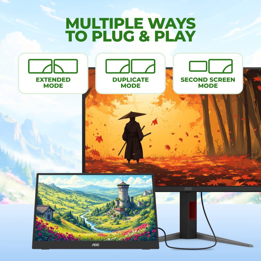 AOC - 16T35 15.6" IPS Panel Portable Monitor, LED, FHD (1920x1080), USB-C - Black