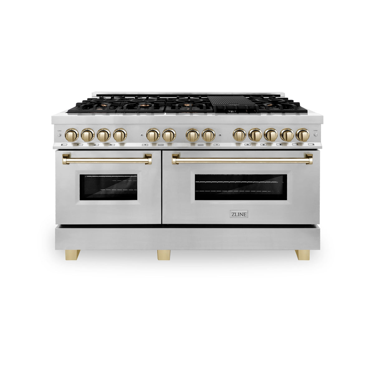 ZLINE - 60 in. Wide 8 Burner Autograph Legacy Dual Fuel Freestanding Range in Polished Gold Accents - Steel/Polished Gold