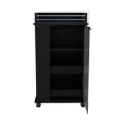 Bar Cart With Glass Door, 2 Side Shelves And Casters - Black