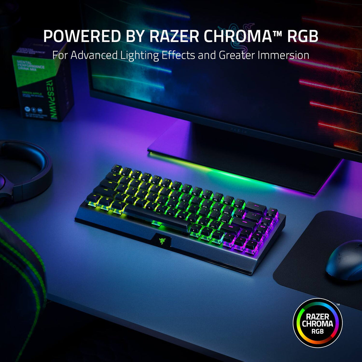 Razer - BlackWidow V3 Hyperspeed Phantom Edition 65% Mini Wireless Mechanical Gaming Keyboard with Chroma RGB Backlighting - Black