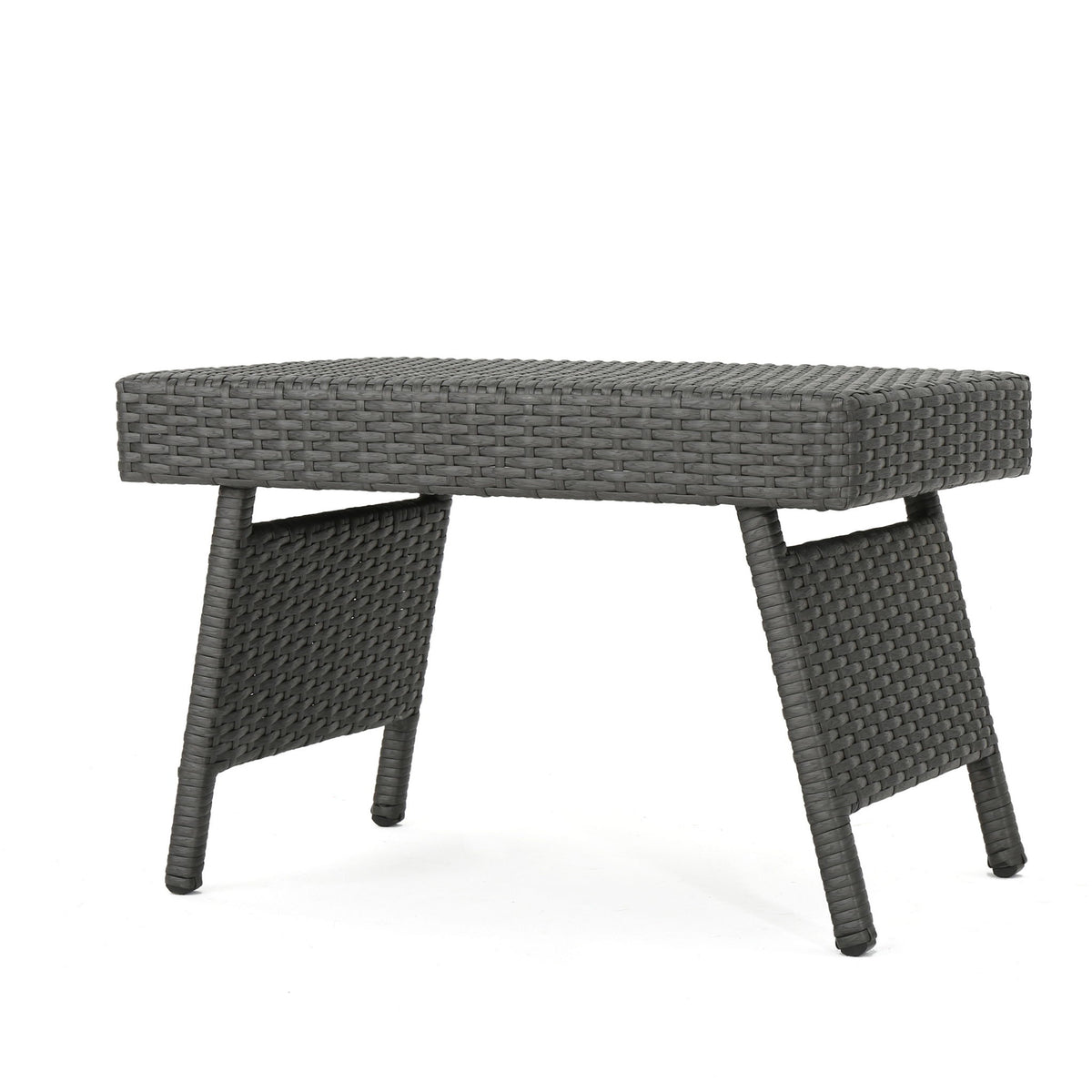 Outdoor Wicker Table With Rectangular Tabletop - Gray