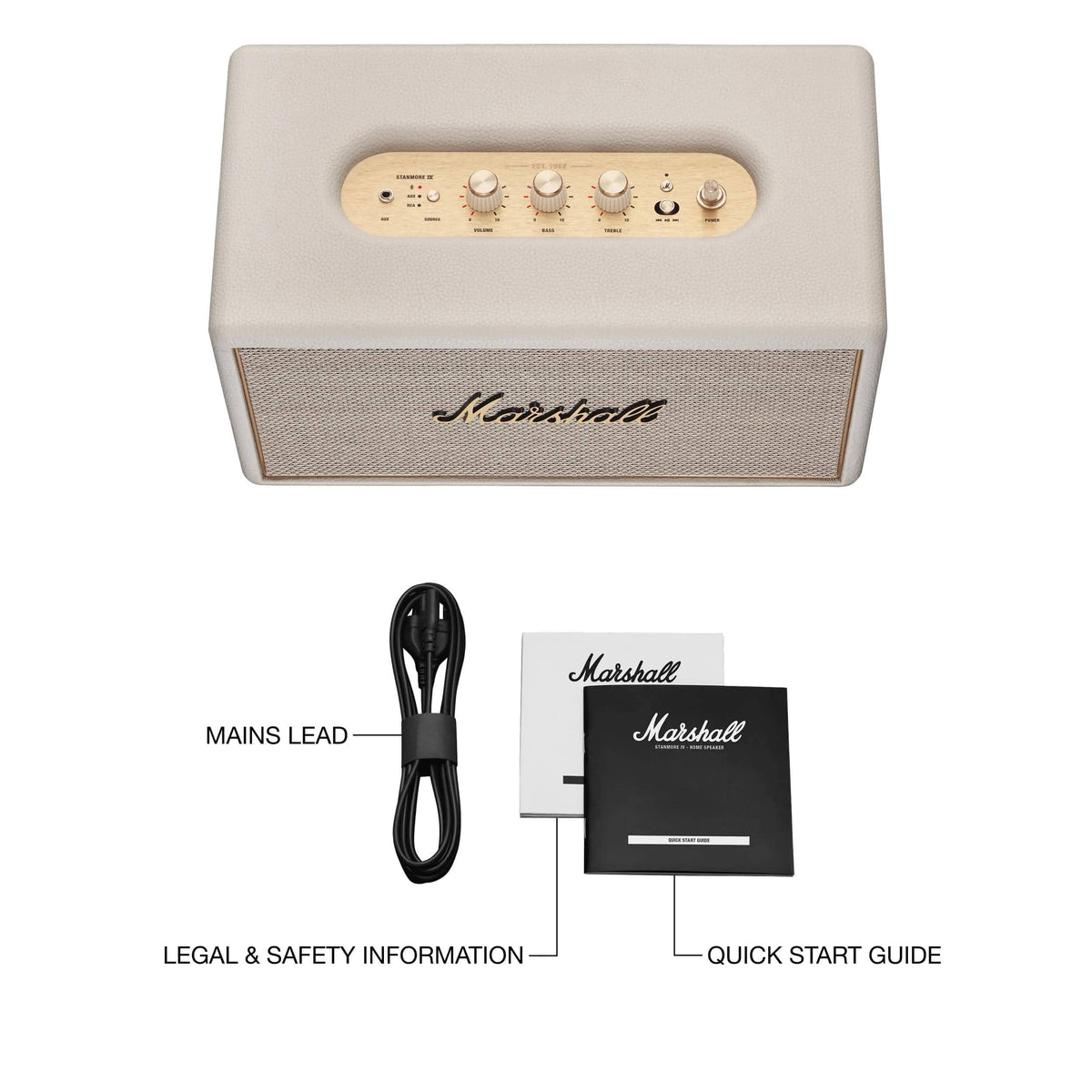 Marshall - Stanmore IV Bluetooth Home Speaker with Volume / Bass / Treble Controls and 3.5 mm Auxilary / RCA Inputs - Cream