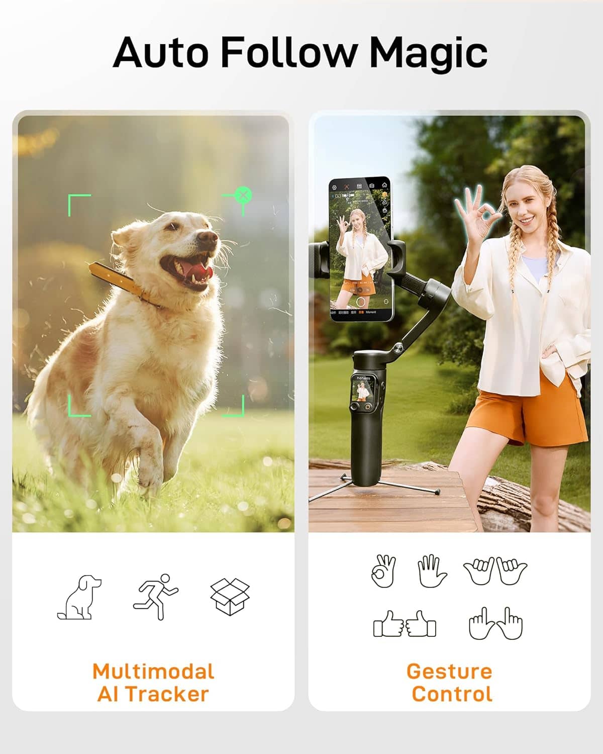 Hohem - iSteady V3 Ultra 3-Axis Gimbal Stabilizer for Smartphone w/ AI Tracking, Detachable Touch Remote, Tripod, & Light - Black
