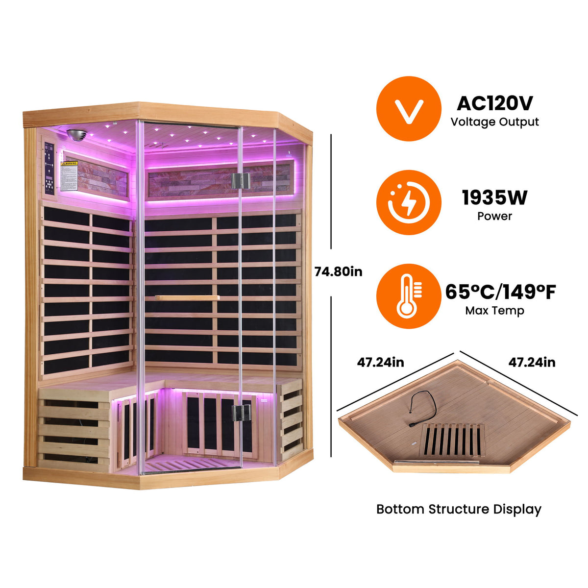 Doble sauna con placas de calefacción de carbono - Roble blanco