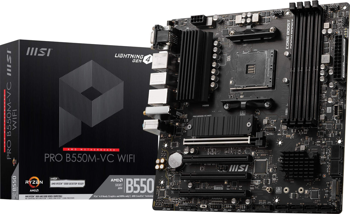 MSI - PRO B550M-VC WIFI (Socket AM4) AMD B550 MATX DDR4 Wi-Fi 6E Motherboard - Black
