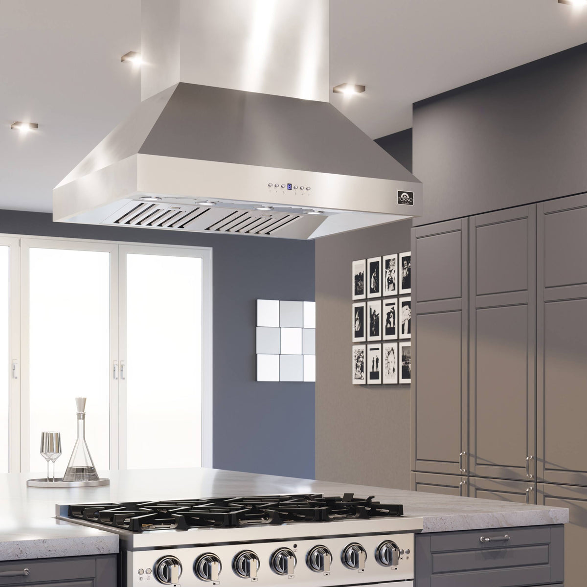 Forno Appliances - 36 inches - Externally Vented - Island Range Hood - Stainless Steel