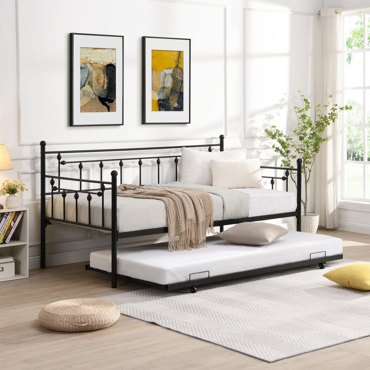 Cama nido doble con cama extraíble - Negra