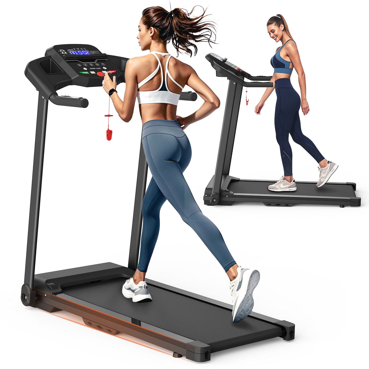Cinta de correr plegable de 2,5 HP eléctrica para el hogar - Negra