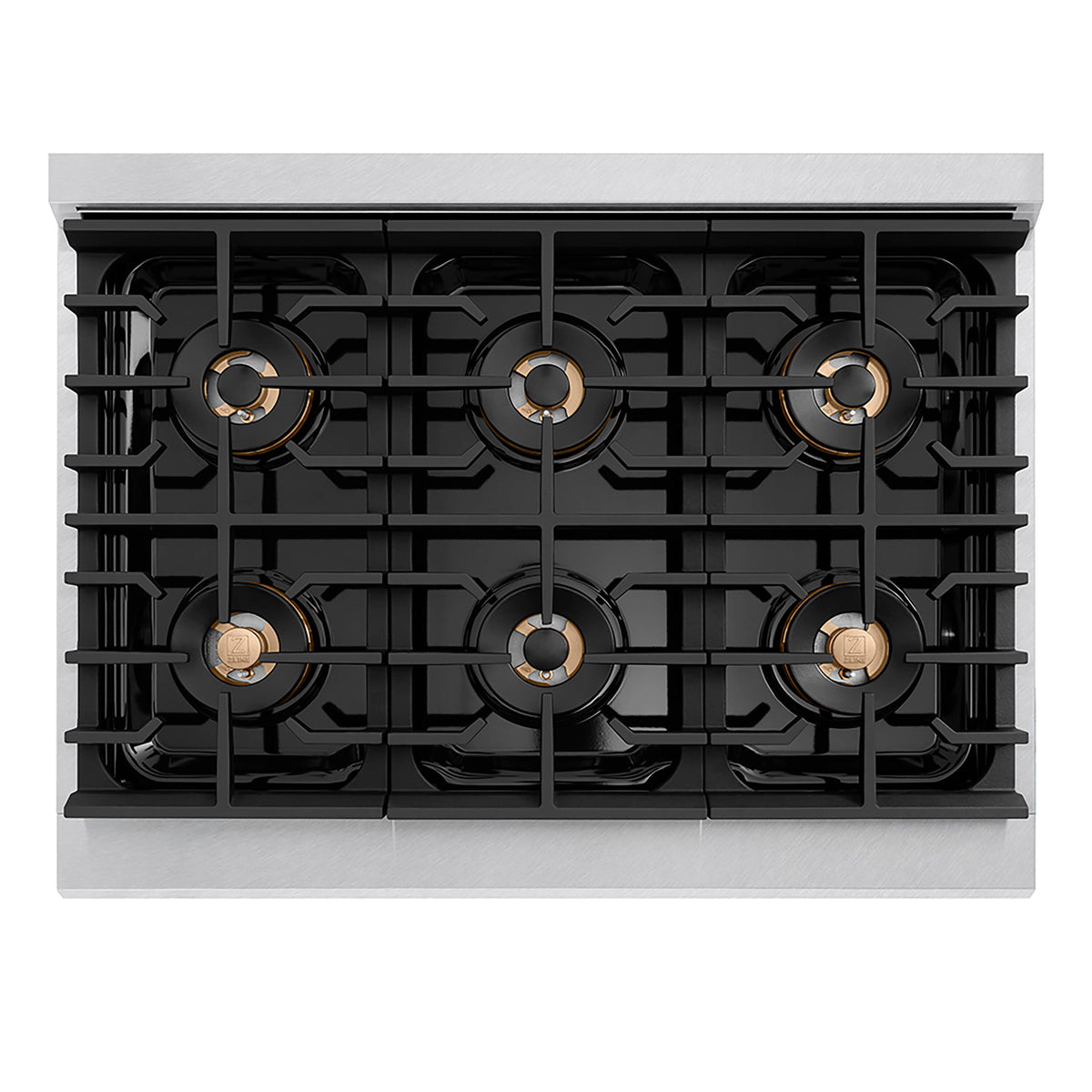 ZLINE - 36 in. Wide 6 Burner Autograph Satin SteelParamount Rangetop with with Gold Accents (PSRTSZ-36-G) - Satin Stainless Steel