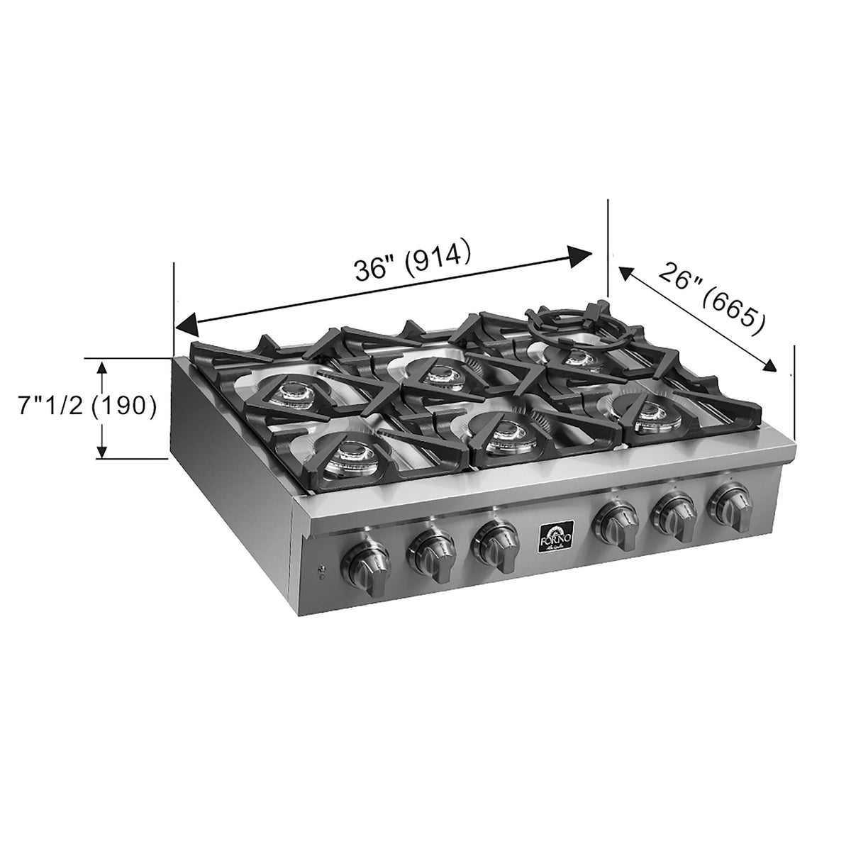 Forno Appliances - 36 in. Wide 6 Burner FORNO ALTA QUALITA PRO-STYLE GAS RANGETOP - Silver
