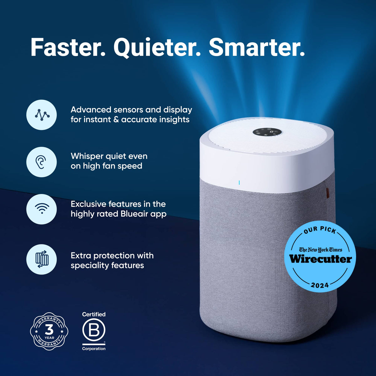 Blueair - Blue Pure 211i Max 3000 Sq. Ft HEPASilent Smart Extra-Large Room Air Purifier - White/Gray