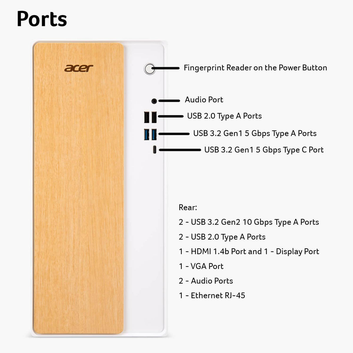 Acer - Aspire TC AI Tower Desktop - AMD Ryzen AI 5 330 2025 - 16GB DDR5 Memory – 1TB Storage - Copilot+ PC - White
