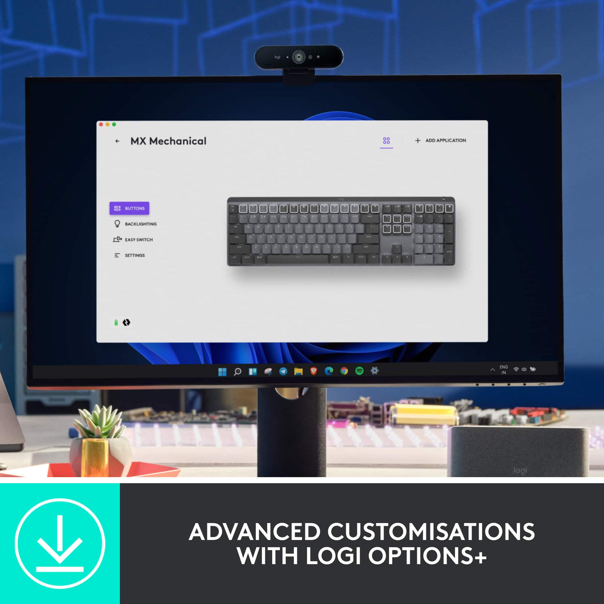 Logitech - MX Mechanical Full size Wireless Mechanical Tactile Switch Keyboard for Windows/macOS with Backlit Keys - Graphite