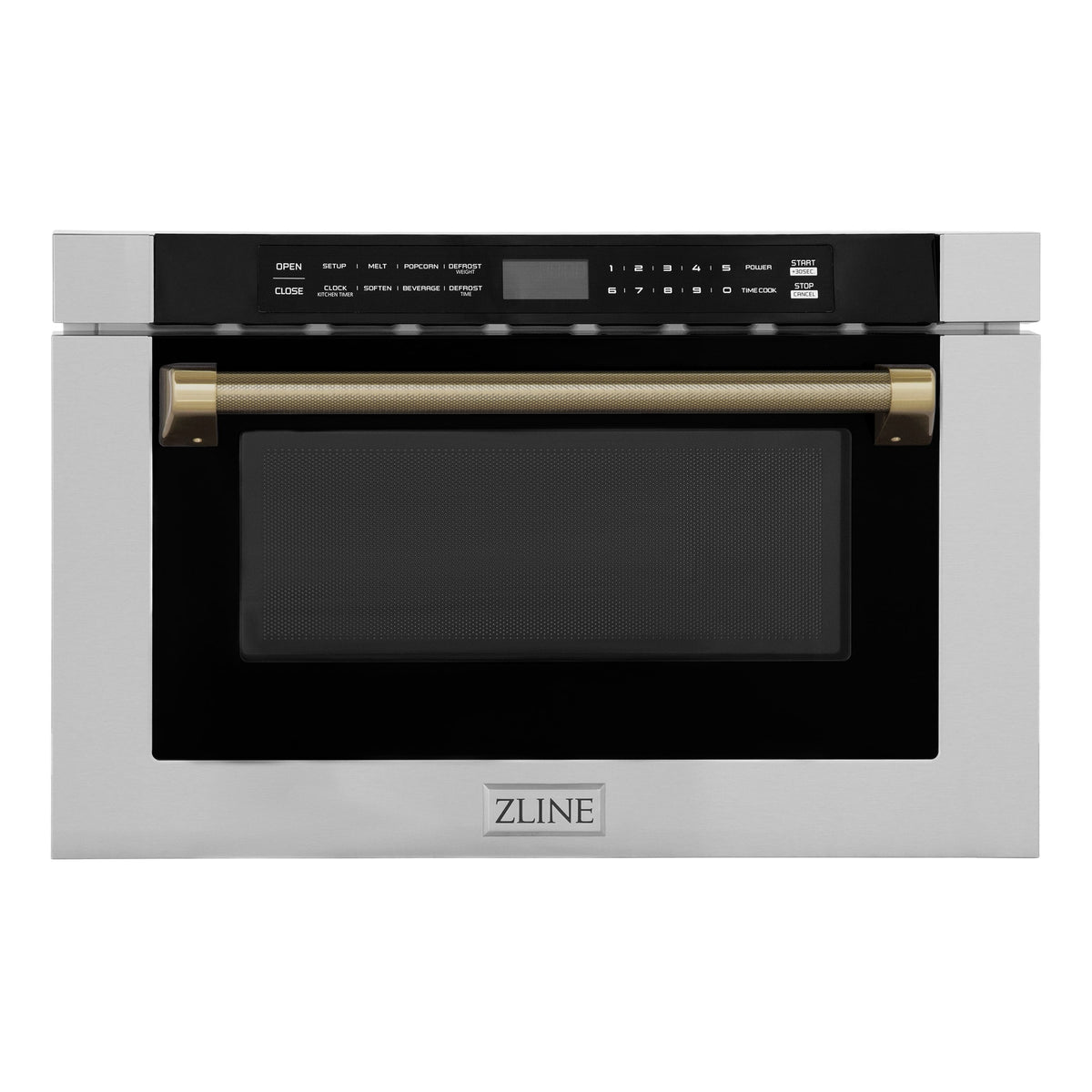 ZLINE - Autograph 24 in. 1.2 cu. ft. Built-in Microwave Drawer and Champagne Bronze Helix Handle - Stainless Steel