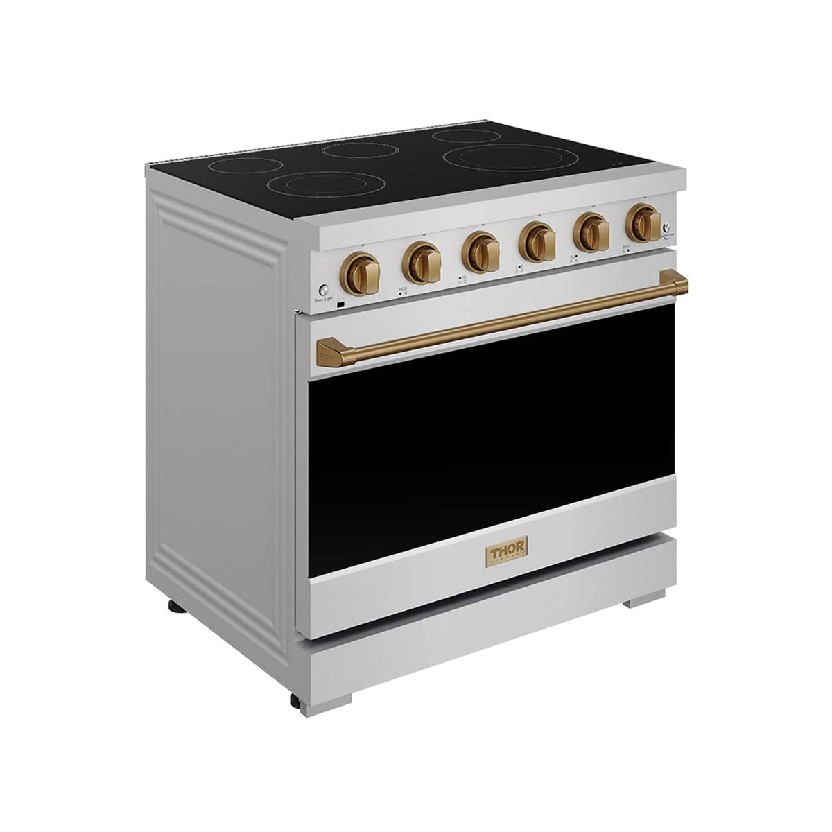 36 in. Wide 5 Elements Gordon Ramsay Series by Thor Kitchen 6.0 Cu. Ft Freestanding Electric Range with Bronze Hardware - Stainless Steel