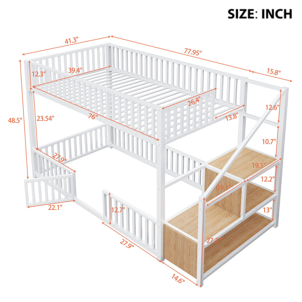 Litera con escalera de almacenamiento, diseño compacto