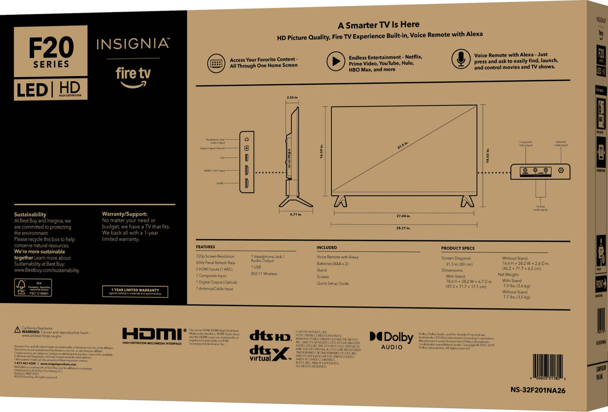 Insignia™ - 32" Class F20 Series LED HD (720p) Smart Fire TV