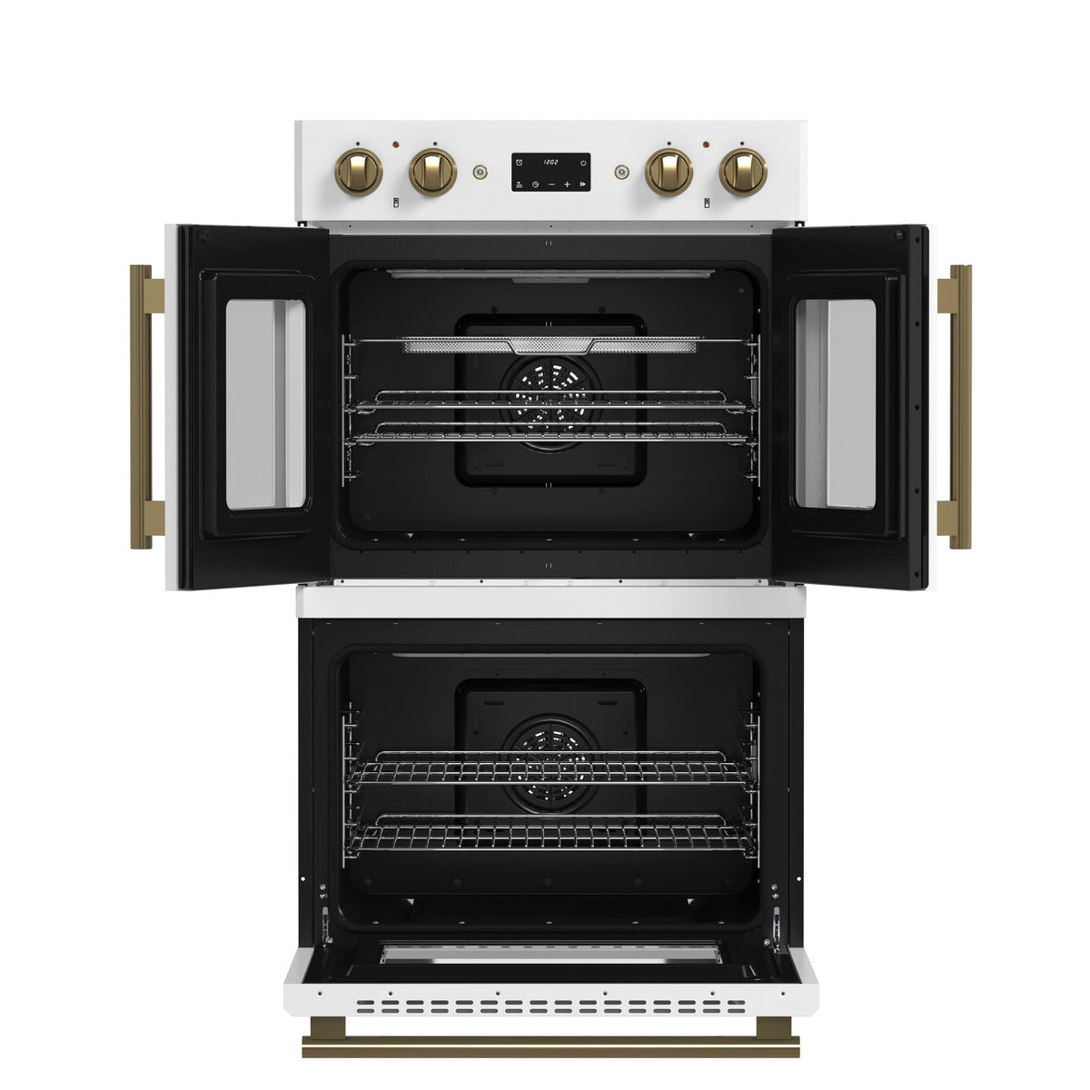 Forno Appliances - Asti 7.36 Cu. Ft. Electric Double Wall Oven with Upper French Doors and Antique Brass Accents - White