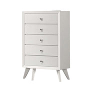 1 Piece Chest With Angled Legs, Wave Texture, Round Knobs - White