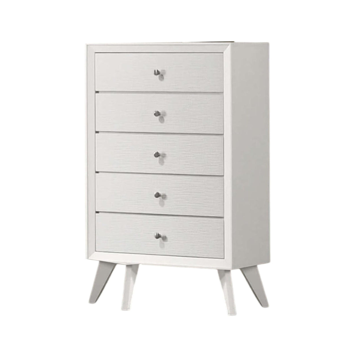 1 Piece Chest With Angled Legs, Wave Texture, Round Knobs - White