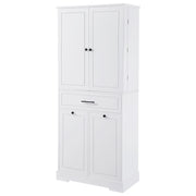Gabinete de almacenamiento de baño independiente con puertas, cajones y cesto para ropa extraíble - Blanco