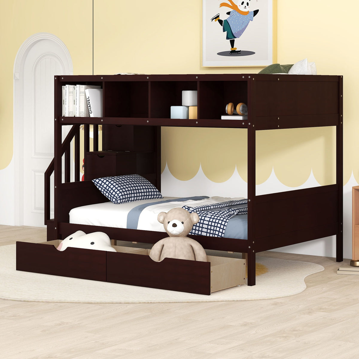 Bunk Bed With Shelfs, Storage Staircase And 2 Drawers