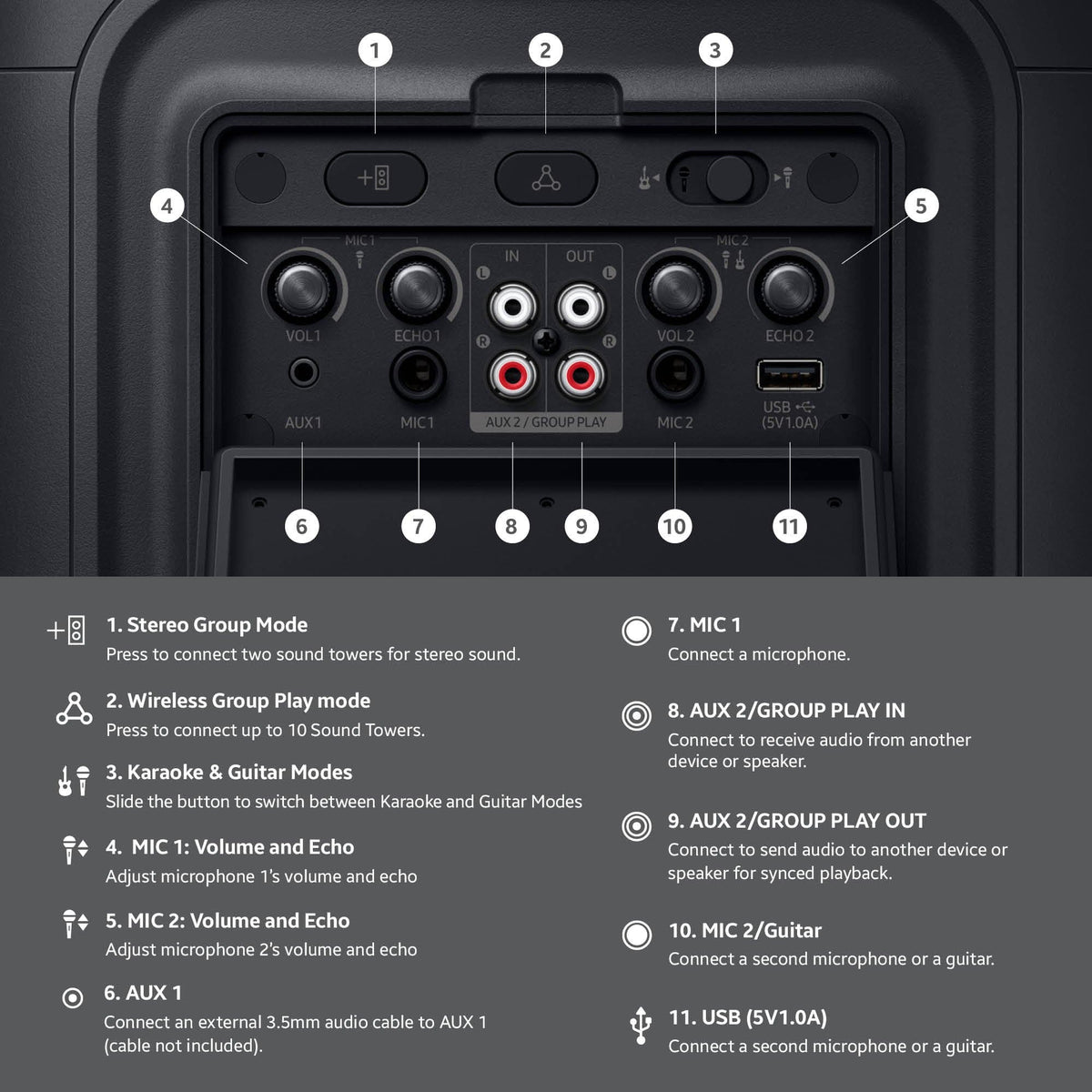 Samsung - MX-ST40F/ZA Sound Tower 160W Portable Party Speaker with Built In Battery - Black
