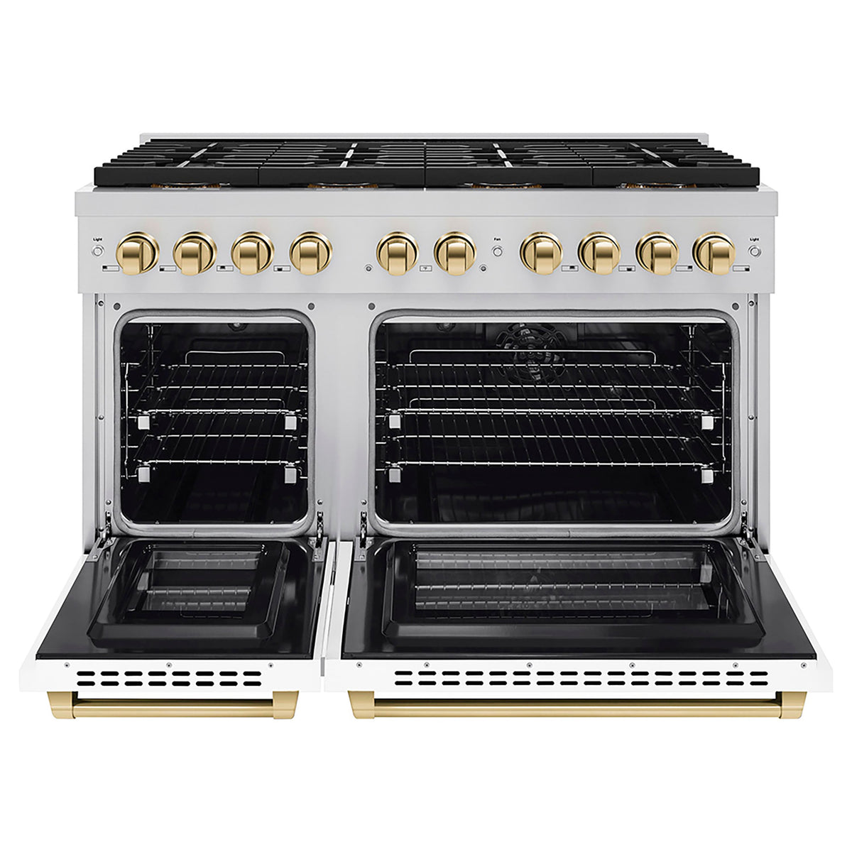 ZLINE - 48 in. Wide 8 Burner Autograph Paramount Dual Fuel Range w/ DuoPro Cooktop & White Doors w/ Gold Accents (PSDRZ-WM-48-G) - Stainless Steel with White Matte Door