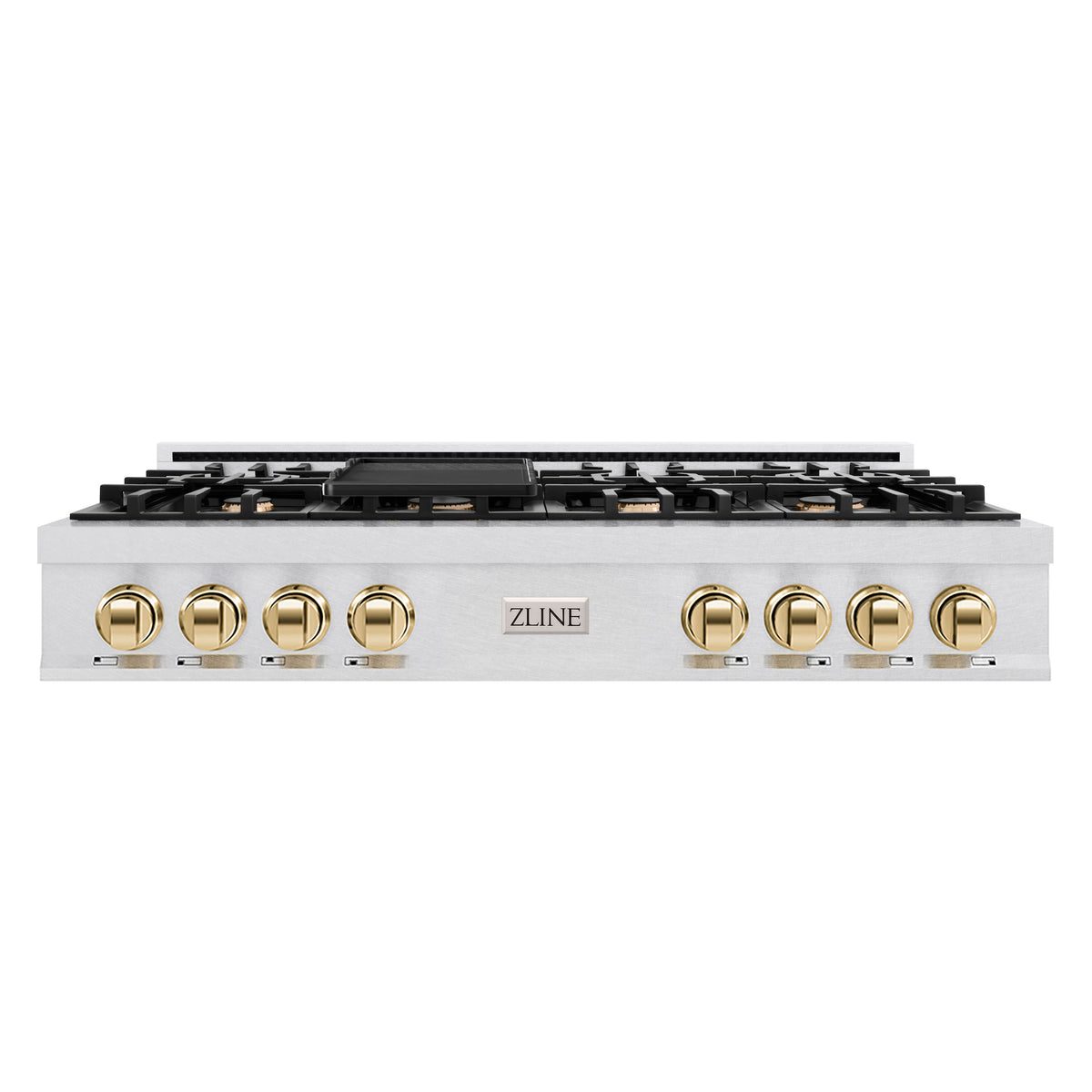 ZLINE - Autograph 48 in. Slide-In Classic Rangetop w/ 8 Burners in Satin Stainless Steel & Gold Accents - Satin Stainless Steel