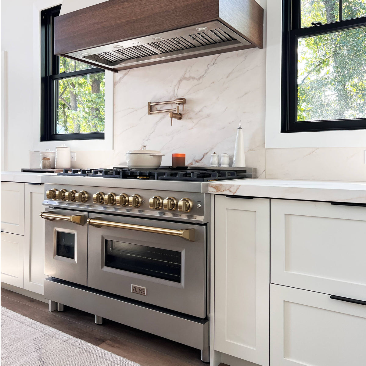 ZLINE - 48 in. Wide 8 Burner Autograph 6.0 cu. ft. Legacy Freestanding Dual Fuel Range with Convection Oven w/ Bronze Accents - Stainless Steel