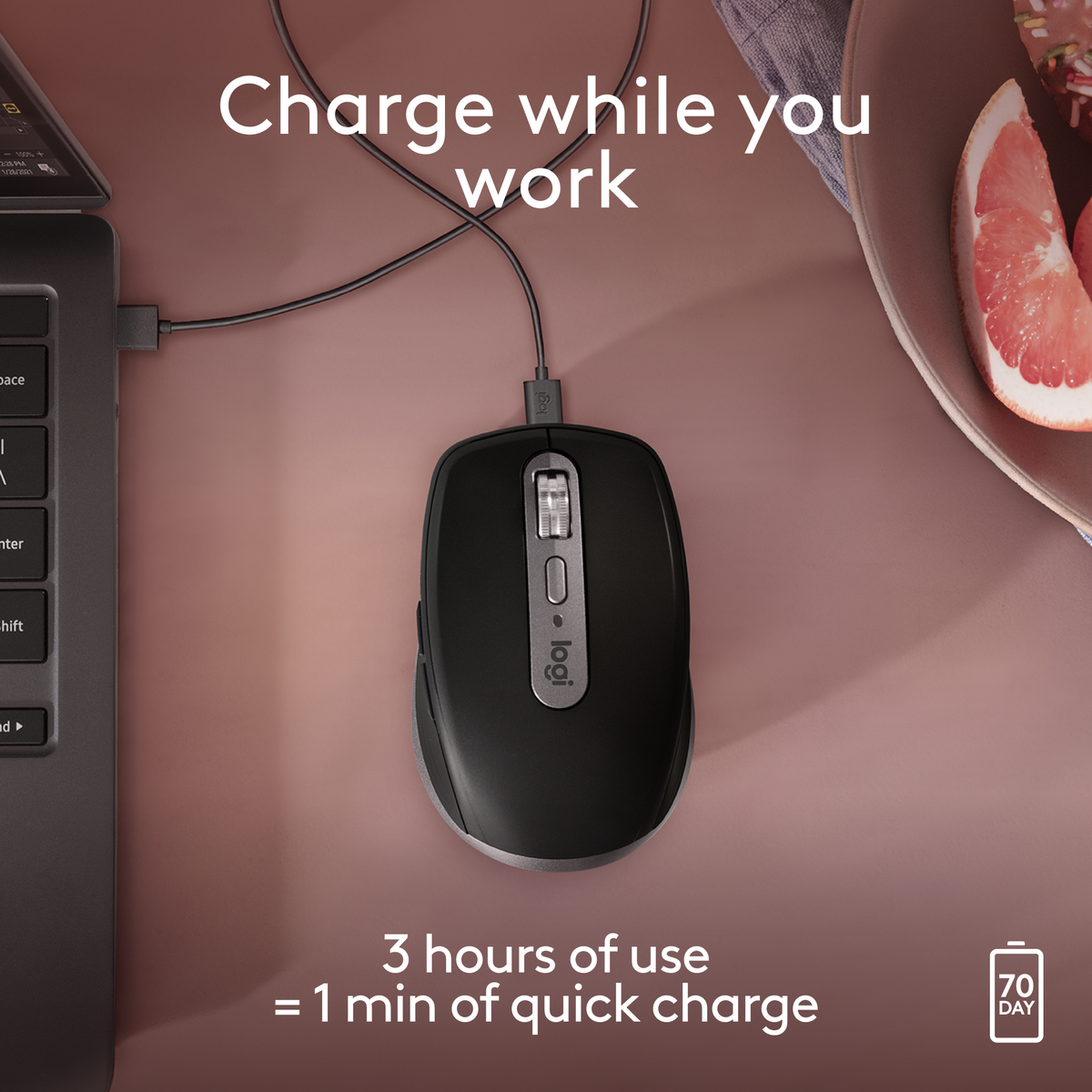 Logitech - MX Anywhere 3S for Mac Wireless Bluetooth Optical Fast Scrolling Mouse with Programmable Buttons - Wireless - Space Gray