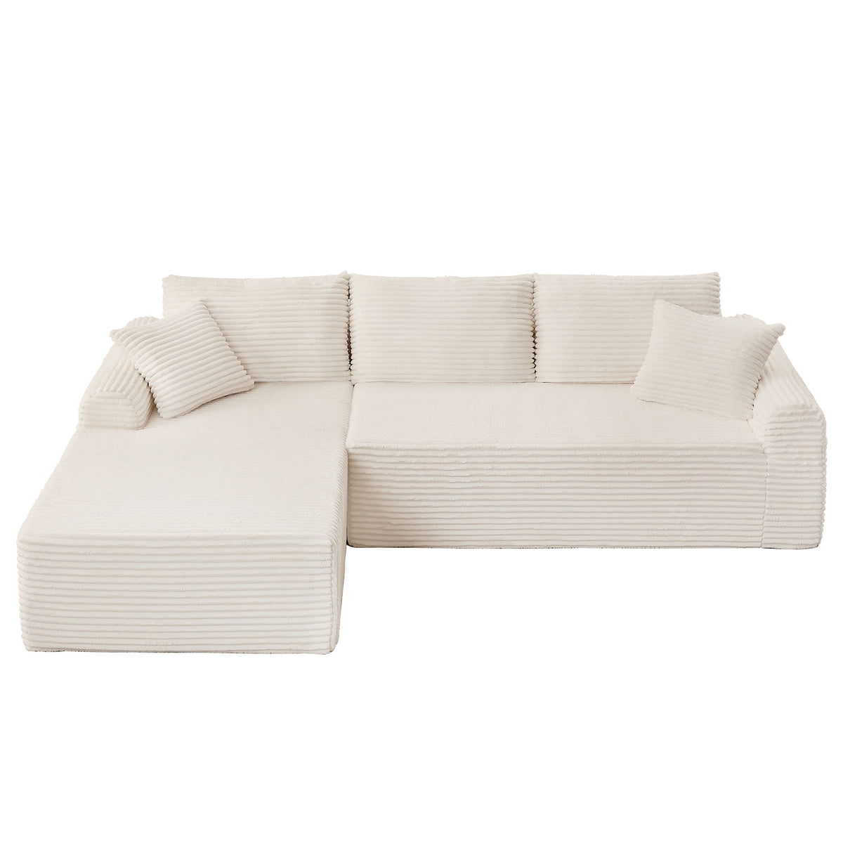 Modular Sectional With Arched Armrests, Includes 3 Back Cushions & 2 Throw Pillows