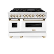 ZLINE - 48 in. Wide 8 Burner 6.0 cu. ft. Autograph Legacy Dual Fuel Freestanding Range in Satin Steel w/ White & Gold Accents - Multicolor