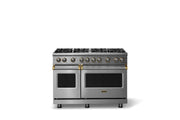 Viking - 48"W. 6.1 Cu.Ft. Freestanding Manual Clean Sealed 8B LP Gas Convection Range/Double Oven-Stainless Steel/Brushed Brass - Stainless Steel