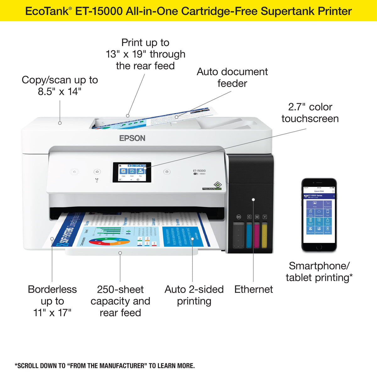 Epson - EcoTank ET-15000 Wireless All-In-One Supertank Inkjet Printer - White