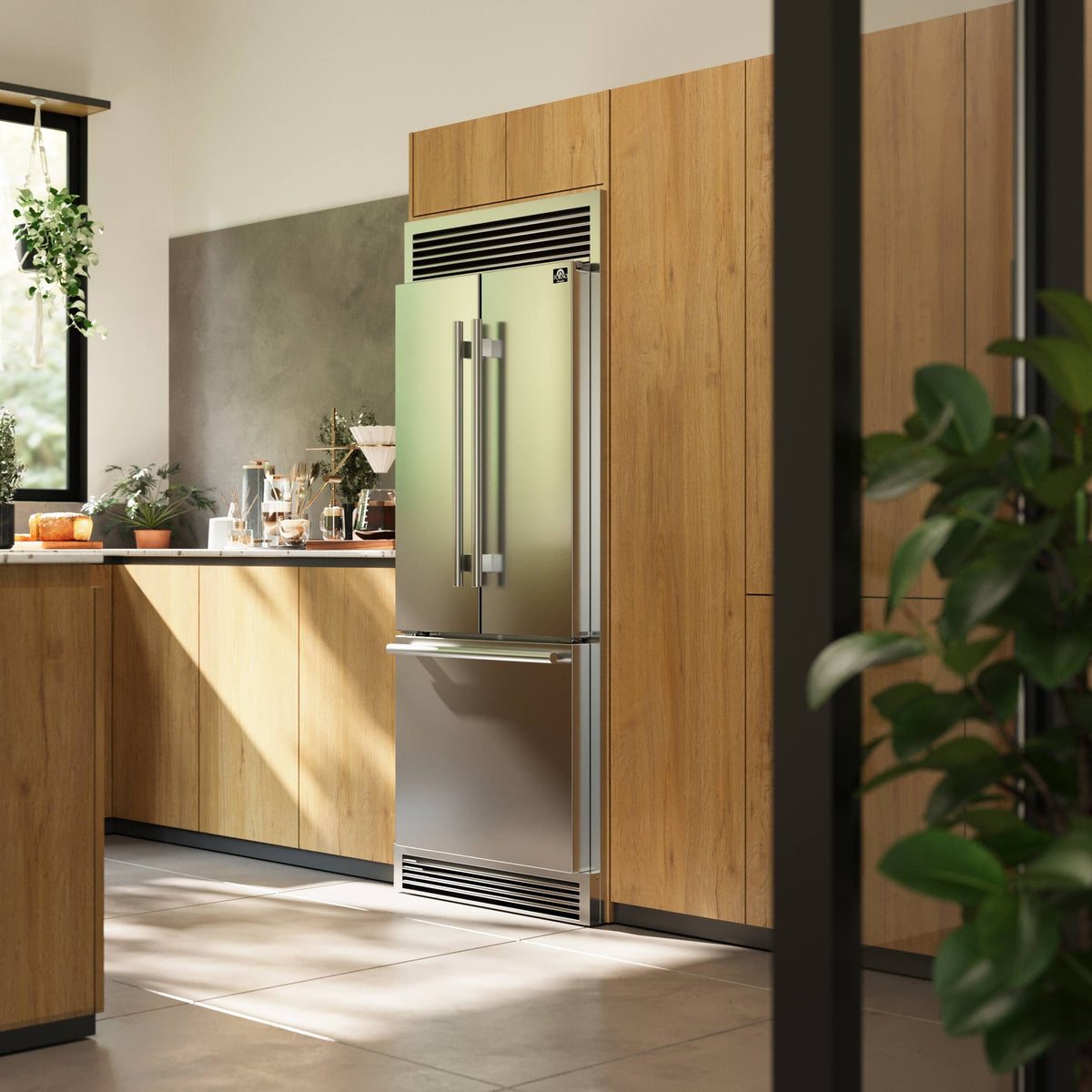 Forno Appliances - 30 in. Wide Gallipoli 17.5 Cu. Ft. Freestanding French Door Refrigerator with Decorative Trim Grill - Stainless Steel