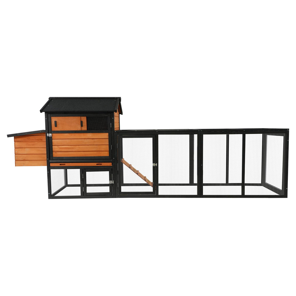 Gallinero, gran casa de campo para gallinas al aire libre con corral, caja nido y jaula para aves, conejera - Marrón / Negro