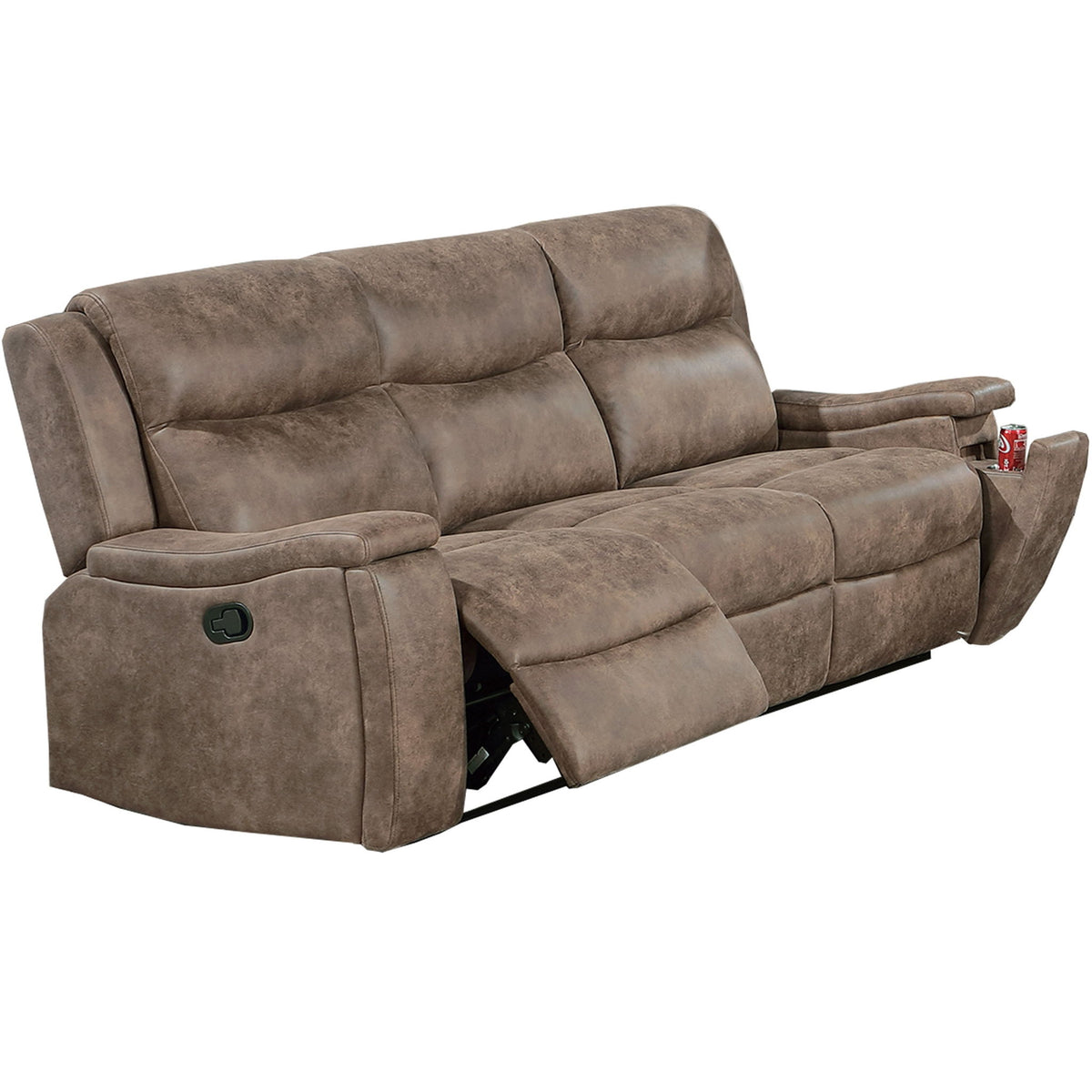 Sofá biplaza manual con consola, respaldo acolchado y portavasos oculto, 1 pieza - Color Auburn