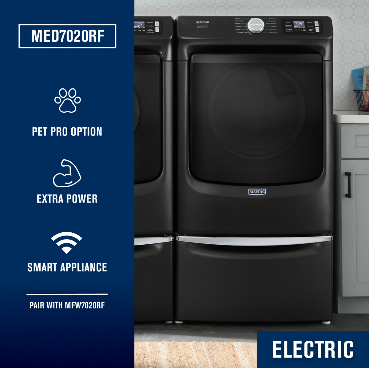 Maytag - 7.4 Cu. Ft. Smart Electric Dryer with Steam and Pet Pro System - Midnight Steel