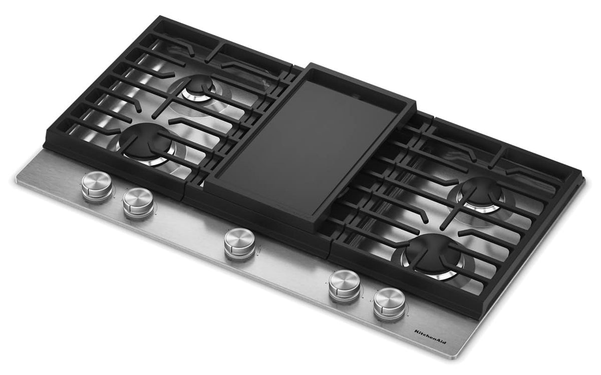 KitchenAid - 36 in. Wide 5 burners Gas Cooktop with Integrated Wok Grate - Stainless Steel