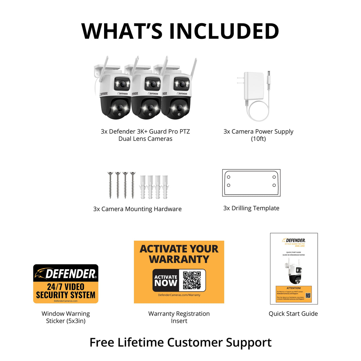 Defender - AI POWERED Guard Pro 3K PLUS Dual Lens PTZ Wi-Fi 6 Plug-in Security Camera - 3 Pack - White