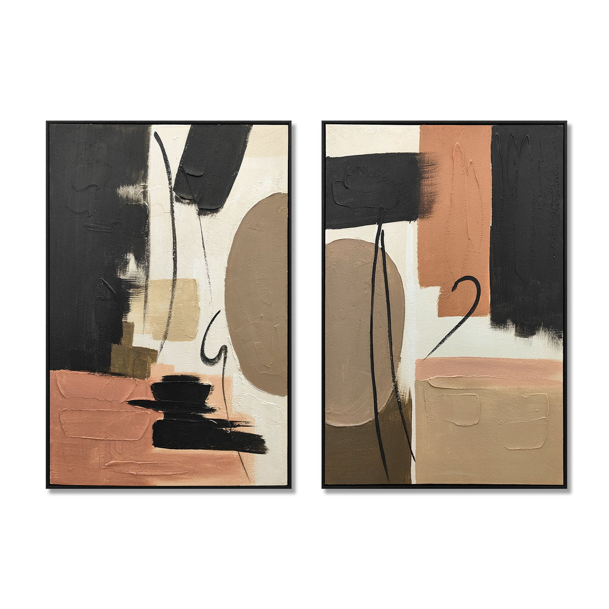 Arte de pared enmarcado, pintura en lienzo con textura, decoración para sala de estar (juego de 2) - Terracota
