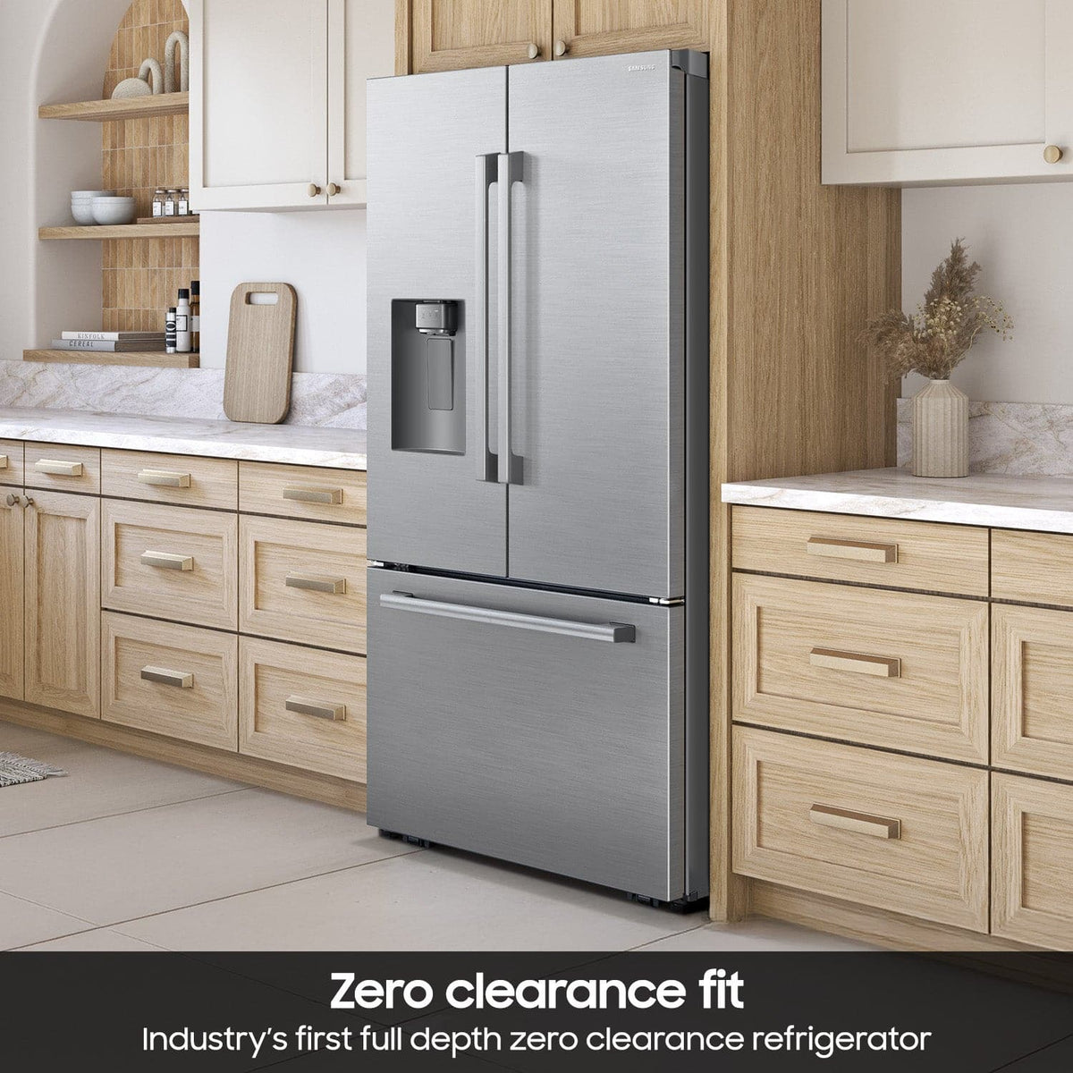 Samsung - 36 in. Wide Bespoke AI 29 cu. ft. 3-Door French Door Refrigerator with Zero Clearance Fit & Dual Auto Ice Maker - Stainless Steel