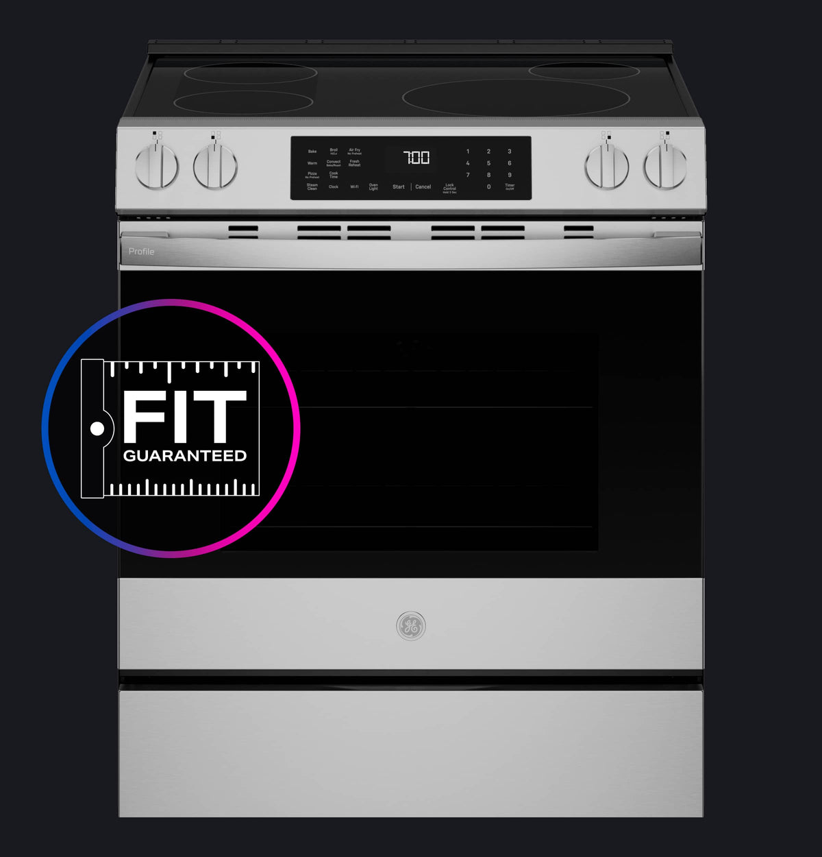 GE Profile - 30 in. Wide 4 Elements 5.3 Cu. Ft. Slide-In Electric Induction Convection Range with Air Fry and EasyWash Oven Tray - Stainless Steel
