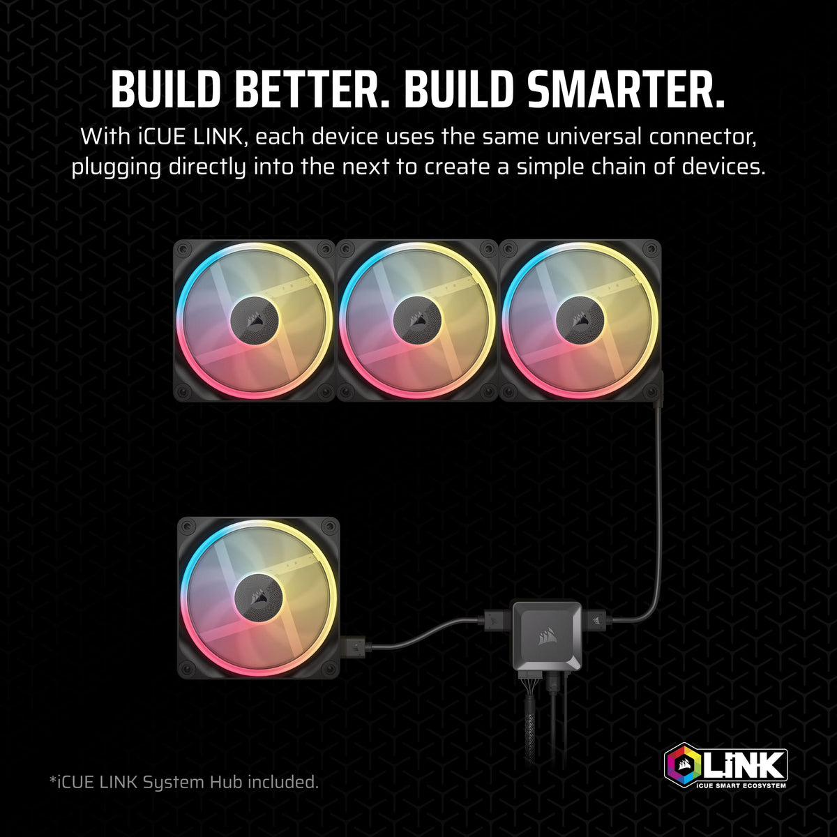 CORSAIR - iCUE LINK LX120-R RGB 120mm PWM Reverse Blade Computer Case Fan Starter Kit (3-pack) - Black