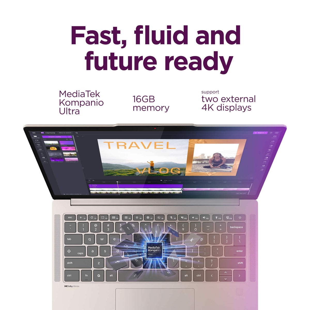 Lenovo - Chromebook Plus 14" OLED 2K Touchscreen Laptop with Gemini - MediaTek Kompanio Ultra 910 - 16GB Memory - 256GB UFS - Seashell