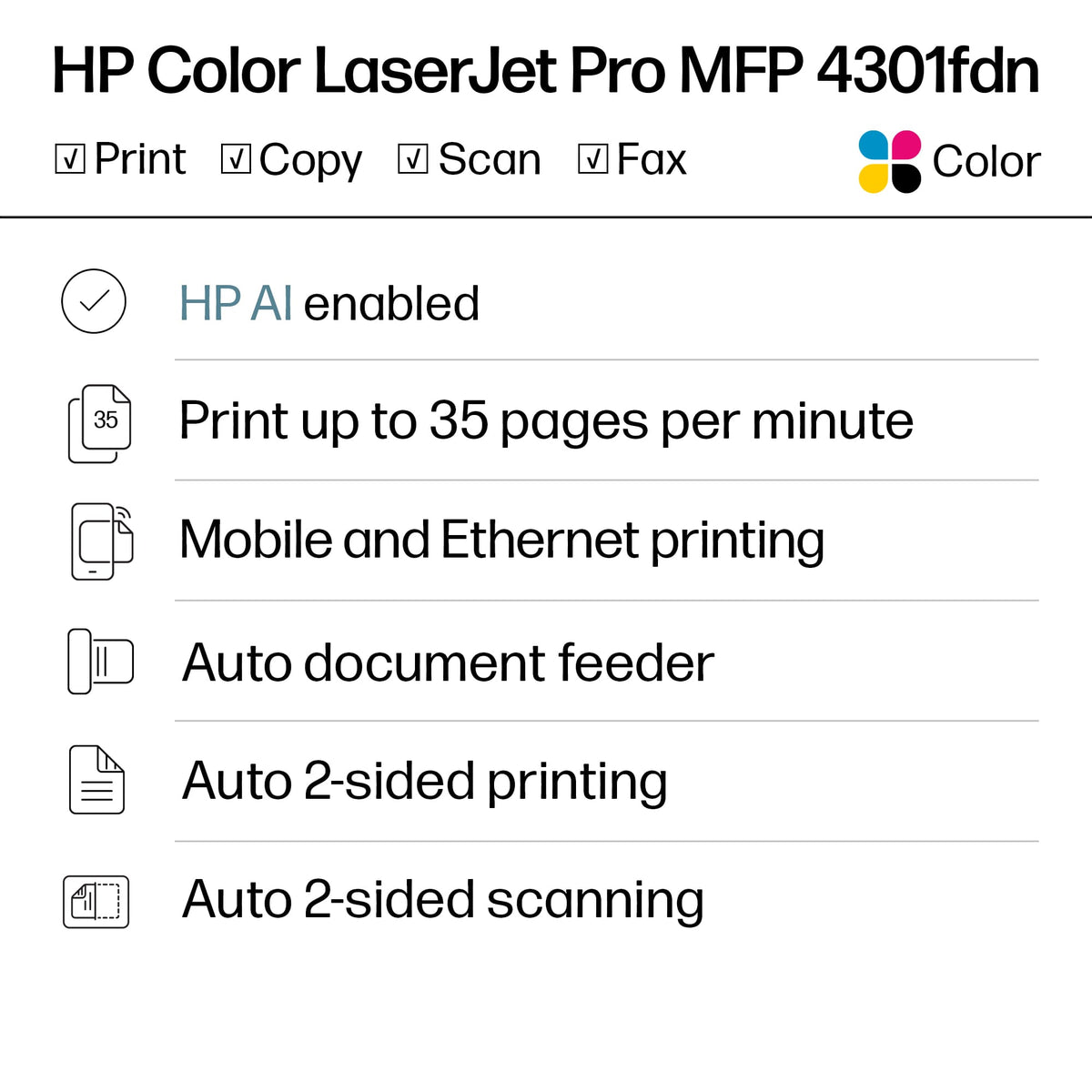 HP - LaserJet Pro 4301fdn AI-Enabled Color All-in-One Laser Printer - White/Blue