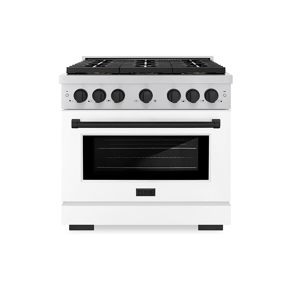 ZLINE - 36 in. Wide 6 Burner Autograph Paramount Gas Range with DuoPro Burners w/ White Door & Black Accents (PSGRZ-WM-36-MB) - Stainless Steel with White Matte Door