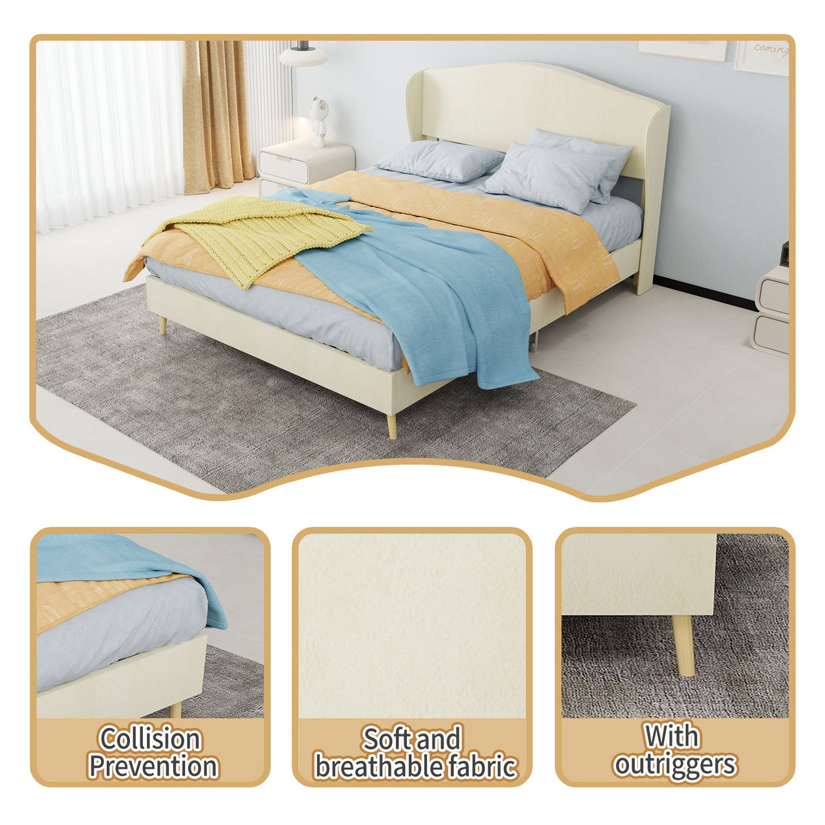 Cama tapizada, cabecero capitoné, sueño confortable