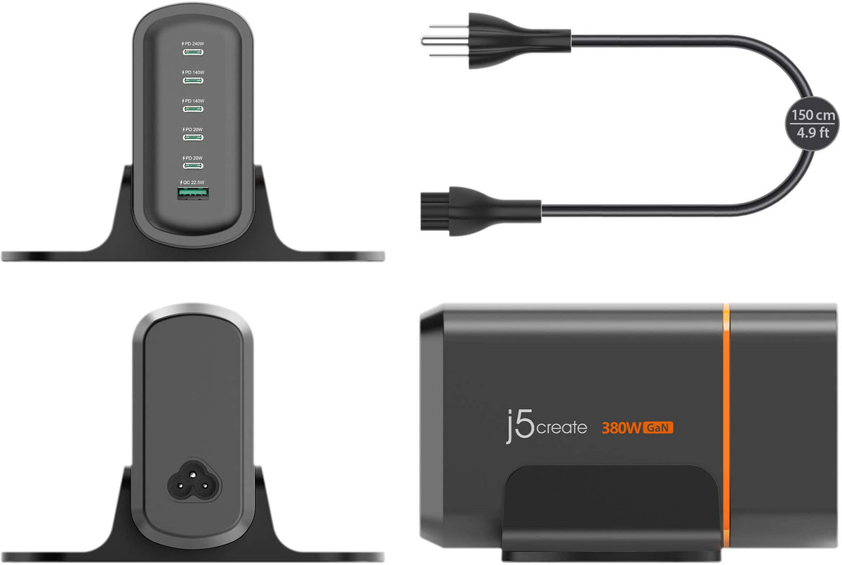 j5create - 380W GaN USB-C® 6-Port Charger - Black